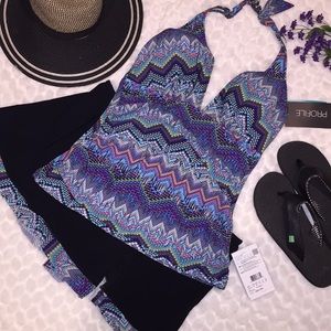 Profile Halter Tankini Ruffle Skirt Swimsuit Set